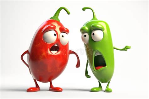 Funny Illustration Of Two Hot Cute Cartoon Jalapeno Generative Ai Stock Illustration