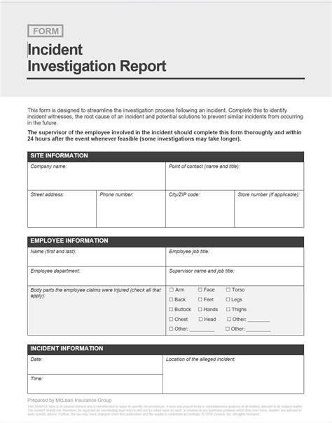 Incident Report Form Investigation Report Investigate Template ...