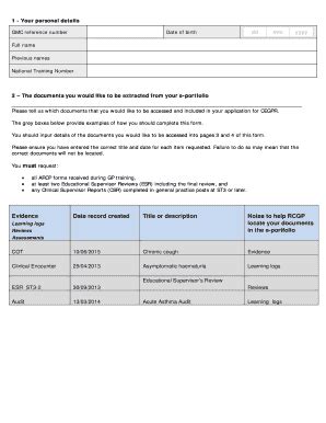 Fillable Online Gmc Uk Bformb For Applying For E Portfolio Evidence To