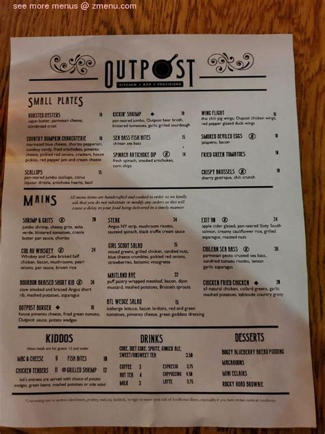 Menu at Outpost Neighborhood Kitchen restaurant, Maitland