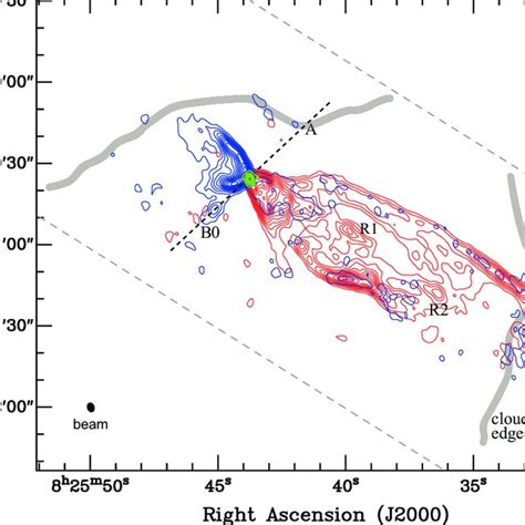 Integrated Intensity Map Of The Hh Co Outflow Blue Red