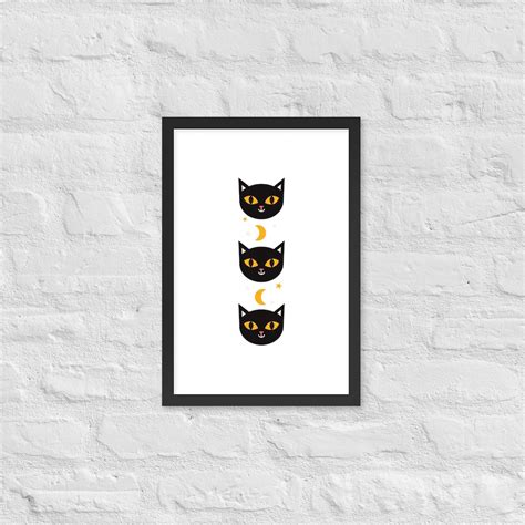 Black Cat Framed Wall Art Black Cat Moon Art Framed Celestial Print Black Cat Wall Decor Gallery