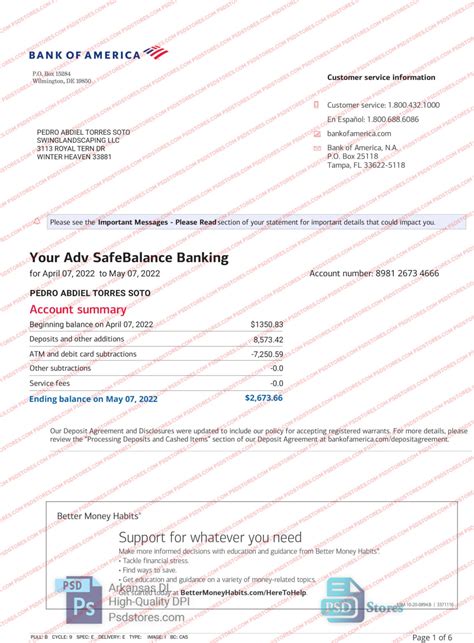 Bank Of America Bank Statement Template Psd Stores