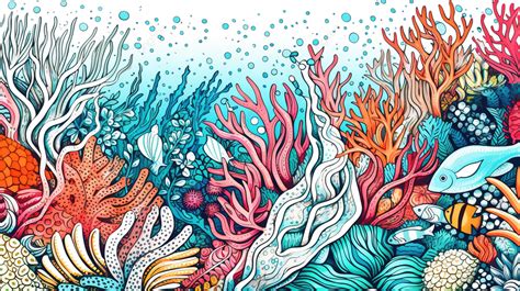 Abstract Zendoodle Sketch Immersive Texture Of Ocean Life Background