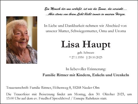 Traueranzeigen Von Lisa Haupt Trauer In NRW De