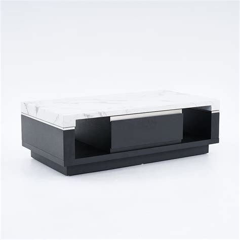 Modern Marble Coffee Table Black White With Storage Drawers In Wood