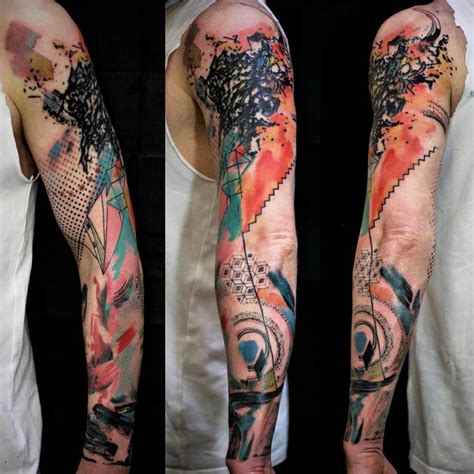 Watercolor Abstract Full Sleeve Tattoo