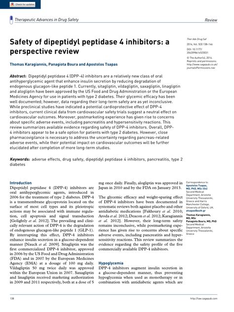 Pdf Safety Of Dipeptidyl Peptidase 4 Inhibitors A Perspective Review