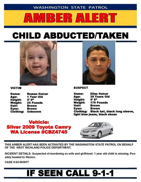 [ensalerts] Washington Amber Alert For 1 Year Old Roman Huizar From