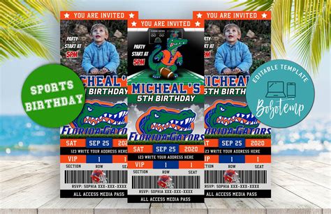 Florida Gators Football Ticket Birthday Editable Template Instant ...