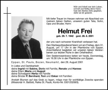 Traueranzeigen Von Helmut Frei Trauer Bz