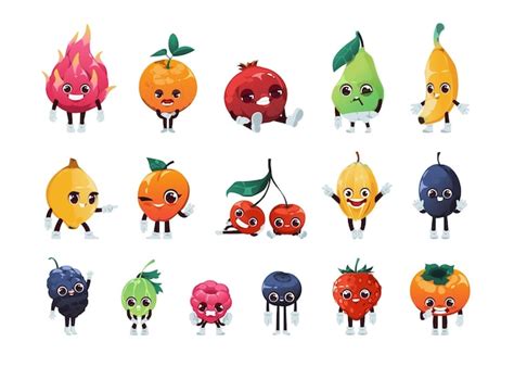 Personajes De Frutas De Dibujos Animados Frutas De Niños Alegres Y