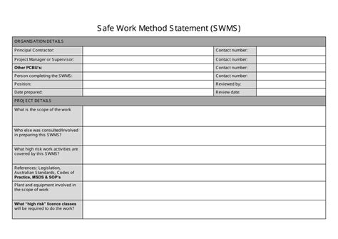 Safe Work Method Statement Template Free