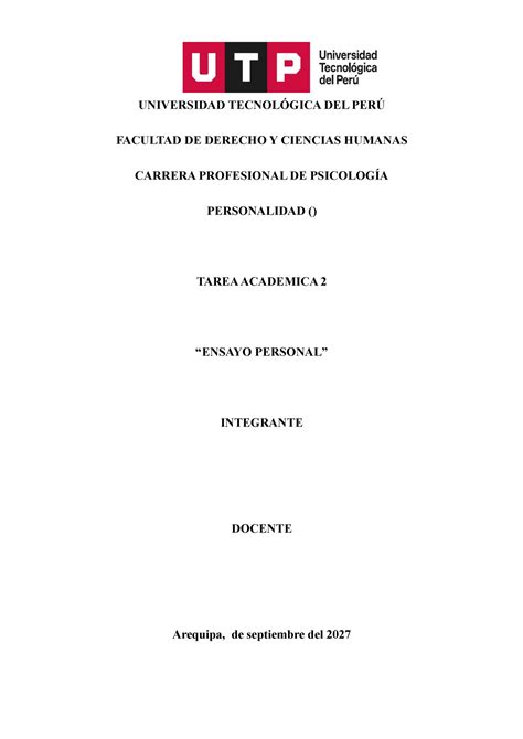 TA2 Personalidad UNIVERSIDAD TECNOLÓGICA DEL PERÚ FACULTAD DE DERECHO