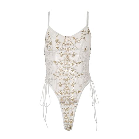 Sexy Lace Up Floral Embroidered Teddy Lingerie Bodysuit Top Mesh Sheer One Piece Walmart