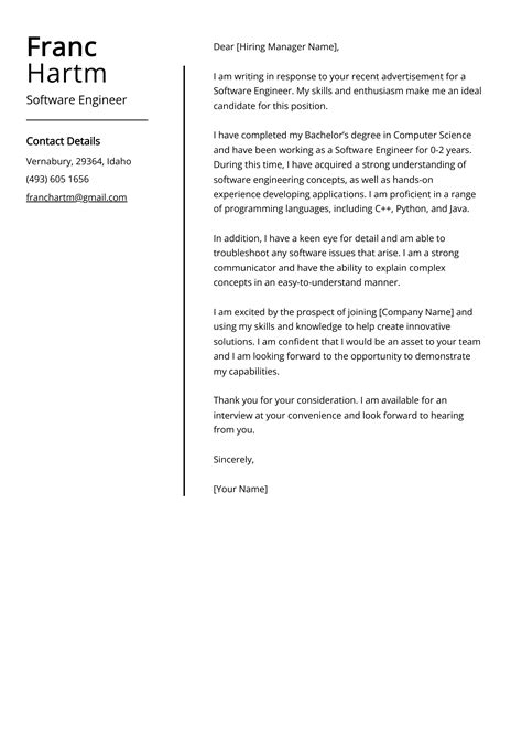 Experienced Software Engineer Cover Letter Example Free Guide