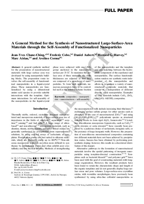 Pdf A General Method For The Synthesis Of Nanostructured Large