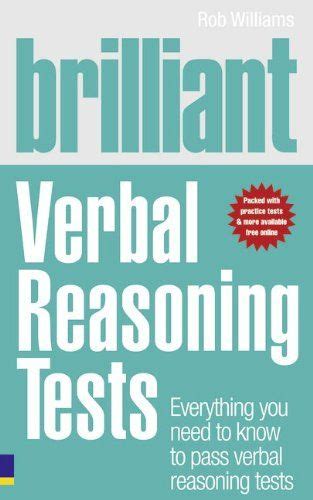 The Book Cover For Brilliant Verbal Reasoning Tests By Rob Williams