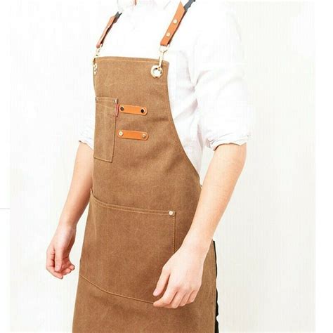 Unisex Denim Canvas Bib Apron Chefs Baking Cooking Workwear Pocket