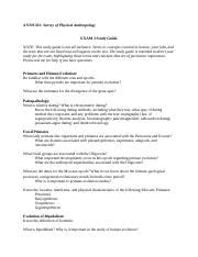 Anth Exam Study Guide Fall Docx Anth Survey Of