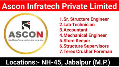 Ascon Infratech Pvt Ltd Multiple Positions Hiring 2024 Lab