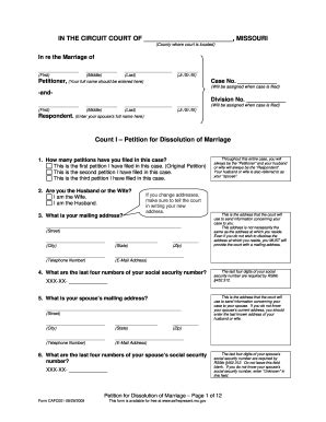 Missouri Form Petition Dissolution Fill Online Printable Fillable