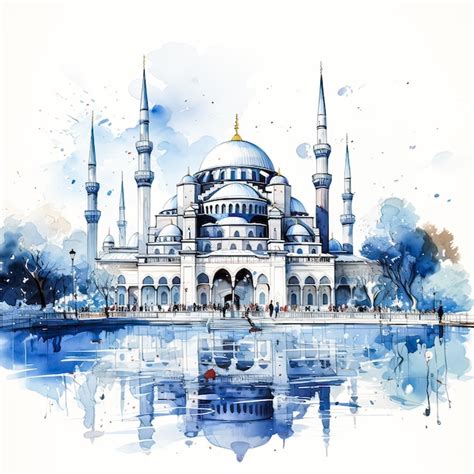 Premium Photo | Watercolor portrayal of a turkish style temple ...