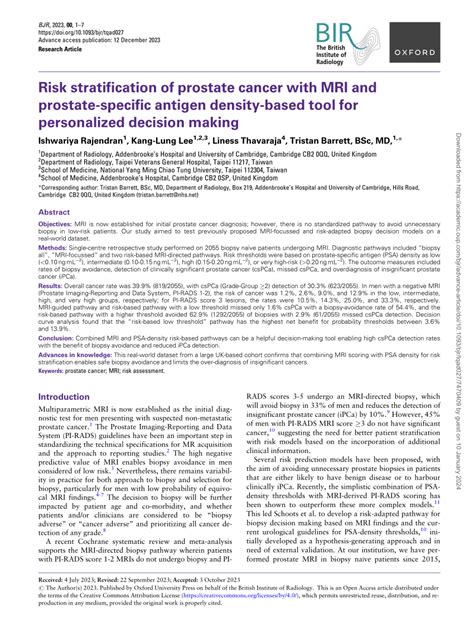 Pdf Risk Stratification Of Prostate Cancer With Mri And Prostate Specific Antigen Density