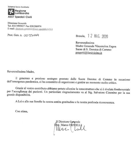 Lettera Ospedale Civile Istituto Suore Di Santa Dorotea Di Cemmo