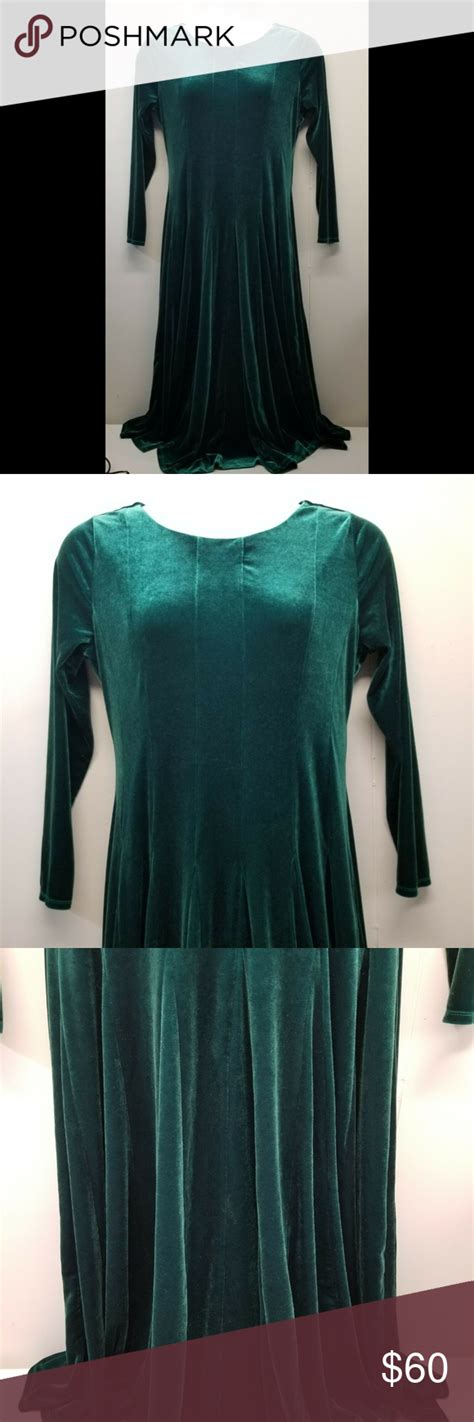 Coldwater Creek L Dress Green Velvet A Line Flare Green Dress