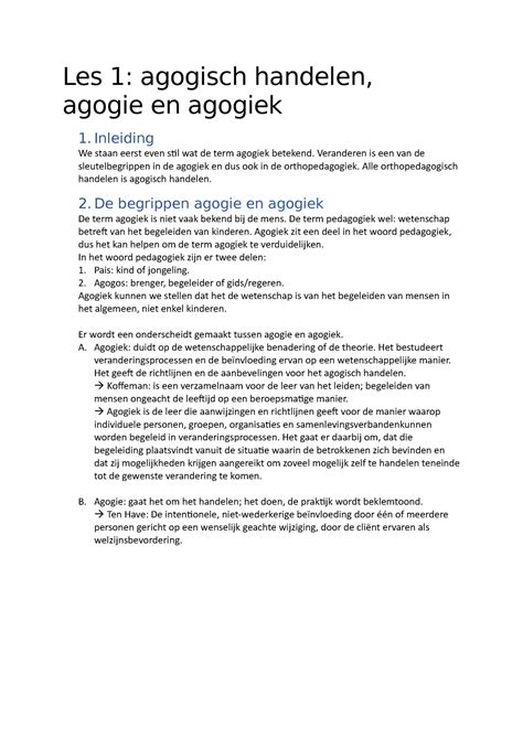 Samenvatting Ito Les Agogisch Handelen Agogie En Agogiek