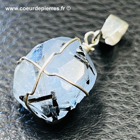 Pendentif en aigue marine avec inclusion de tourmaline du Pakistan réf