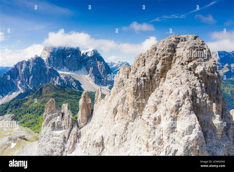 Sun Over The Rocky Peaks Of Becco Di Mezzodi And Monte Pelmo Aerial