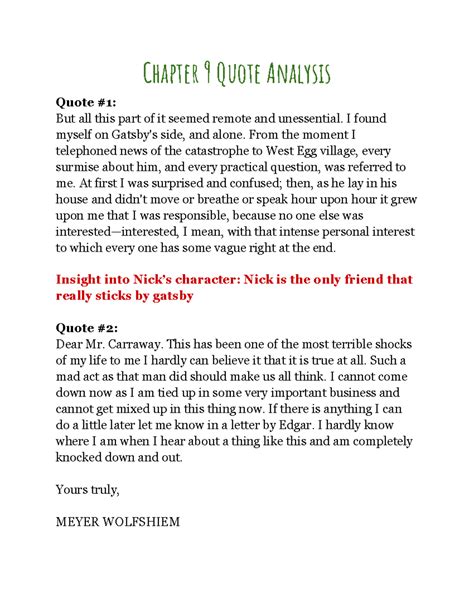 Chapter 9 Quote Analysis Insights: Gatsby and the Characters (ENG101