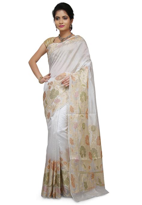 Buy Banarasi Silk Saree In White Online Snea1349 Utsav Fashion