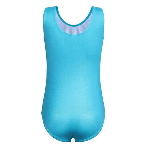 Girls Shiny Gymnastics Leotards Sleeveless Blue Fl Vicedeal