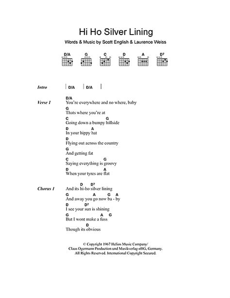 Jeff Beck "Hi Ho Silver Lining" Sheet Music Notes | Download Printable ...