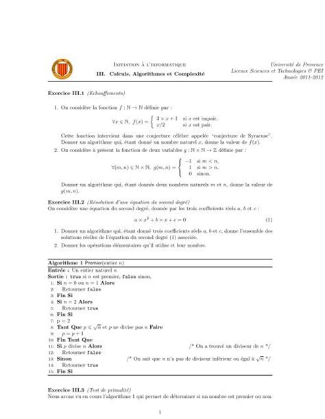 Algorithme Pgcd De Deux Nombres PDF Cours Exercices Examens