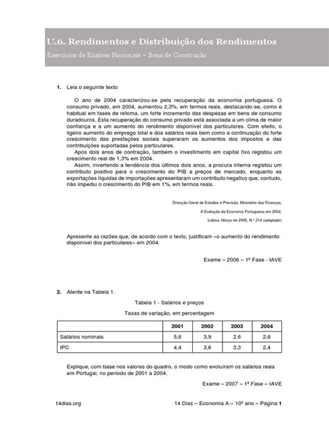 14 Dias U6 Itens De Construcao Exercicios De Exame Pdf Economia Pobreza