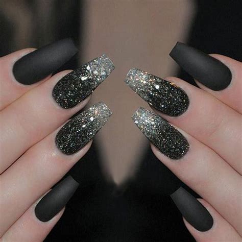 Sparkling Silver And Black Nail Art More Black Nails With Glitter