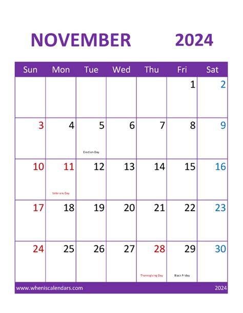 Blank Printable Calendar 2024 November Monthly Calendar