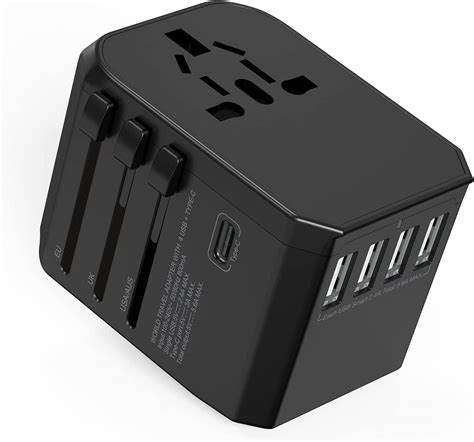 Universal Travel Adapter With 4 Ultra Fast Usb Port And 1 Ultra Fast Usb Type C Port And Power