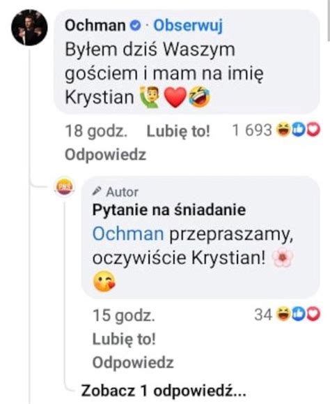 Wpadka W Pytaniu Na Niadanie Pomylono Imi Krystiana Ochmana Nie