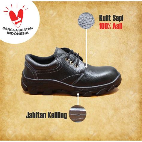 Jual Sepatu Safety Pendek Kerja Pabrik Kantor Bahan Kulit Sapi Asli