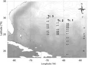 Map Showing The Three Sampled Transects Tr In The Sargasso Sea Data