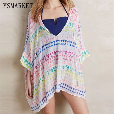 Summer Chiffon Bikini Tunic Women Sexy Geometric Print Beach Cover Up