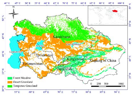 Study Area And The Distribution Of Different Grassland Types Of Central