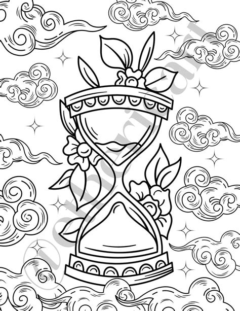 Floral Hourglass Coloring Page Instant Download Printable Etsy