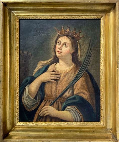 Dipinto Ad Olio Su Tela Raffigurante Santa Barbara Xviii Secolo