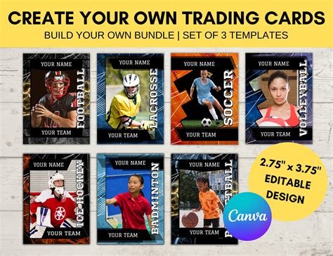 Set Of Sports Card Templates Custom Trading Card Printable Etsy